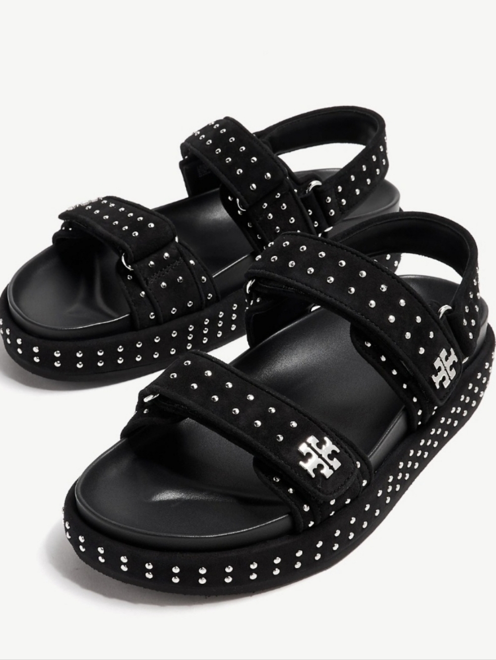 Size 5.5 - 🆕️ TORY BURCH KIRA Black Sport Studded Platform Sandals with Logo - Picture 11 of 12